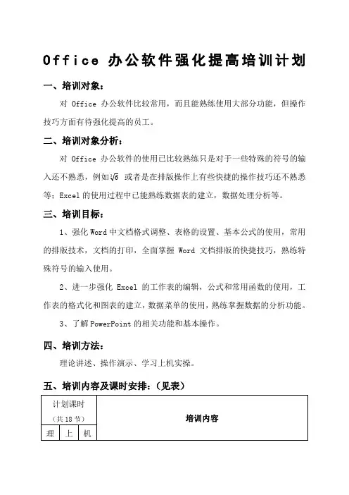 Office办公软件强化提高培训计划