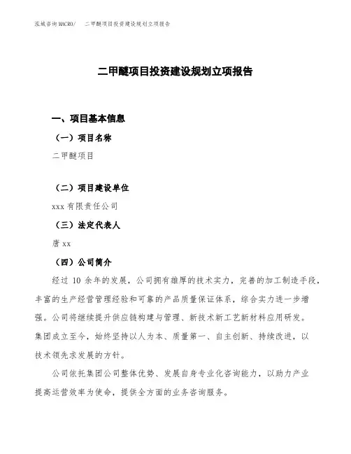 二甲醚项目投资建设规划立项报告