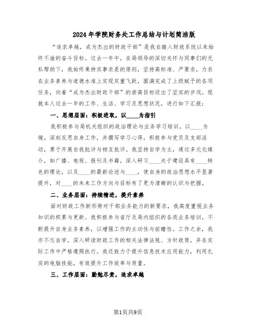 2024年学院财务处工作总结与计划简洁版（四篇）