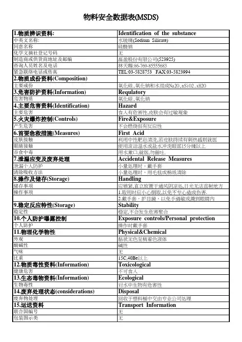 MSDS-水玻璃