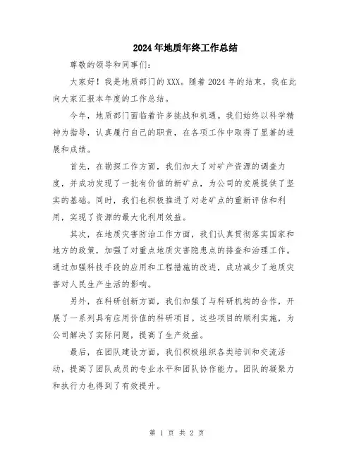 2024年地质年终工作总结