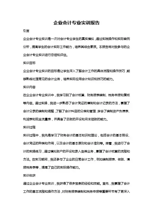 企业会计专业实训报告