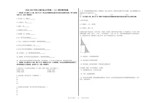 2016-2017学年上海市金山中学高一(上)期中数学试卷