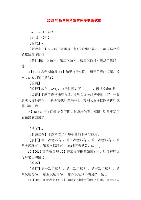 【高三数学试题精选】2018年高考理科数学程序框图试题