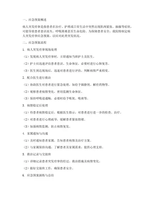 病人突发痉挛应急预案流程