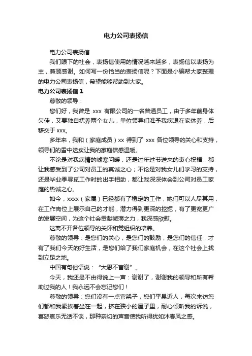 电力公司表扬信