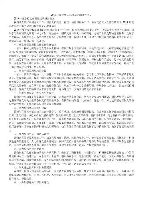 2019年度学校支部书记述职报告范文