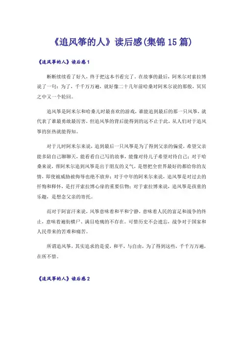 《追风筝的人》读后感(集锦15篇)
