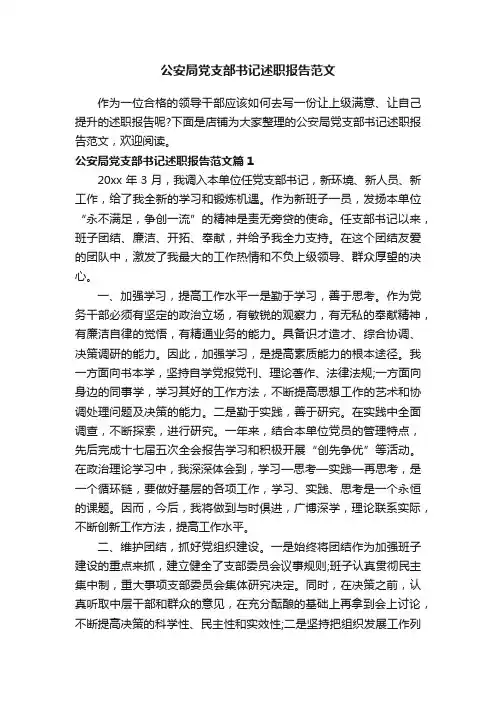 公安局党支部书记述职报告范文