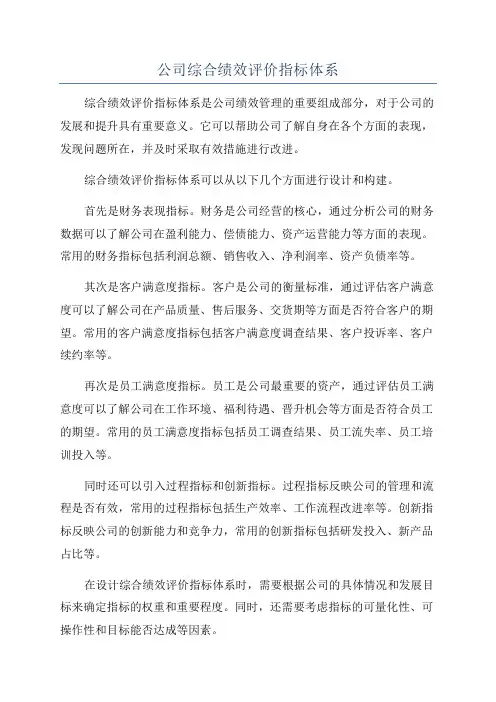 公司综合绩效评价指标体系