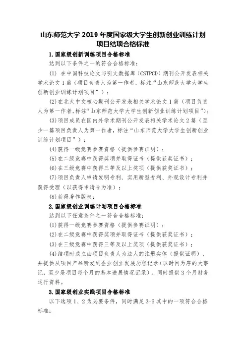 山东师范大学2019年度国家级大学生创新创业训练计划