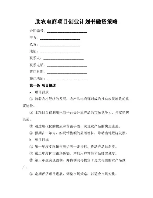 助农电商项目创业计划书融资策略