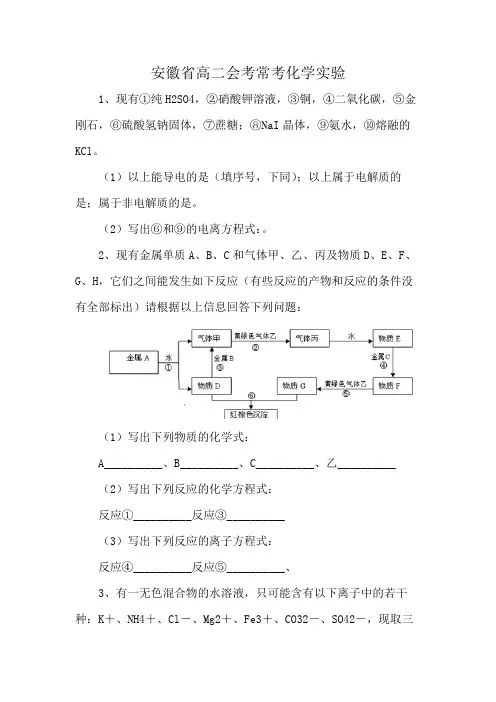 安徽省高二会考常考化学实验