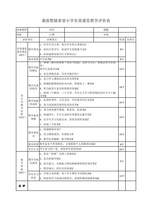 有效课堂教学评价表