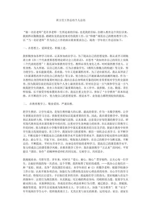 班主任工作总结个人总结