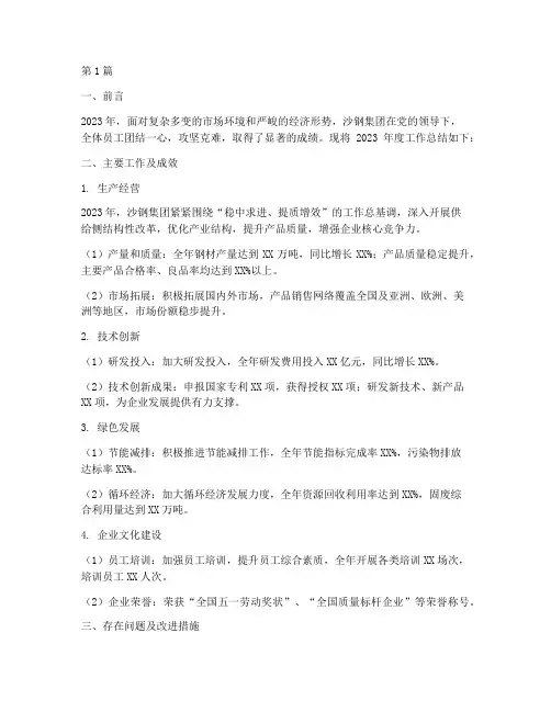 沙钢年度总结报告(3篇)