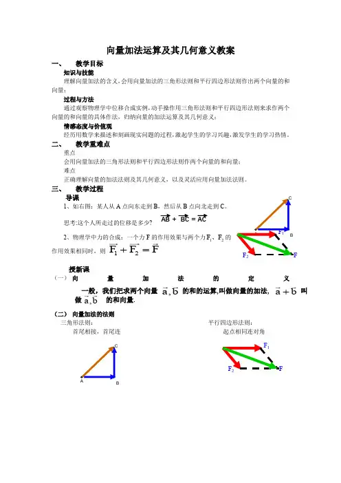 向量加法运算及其几何意义教案