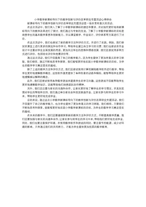 小学数学新课标导向下的教学创新与评价改革研究专题活动心得体会