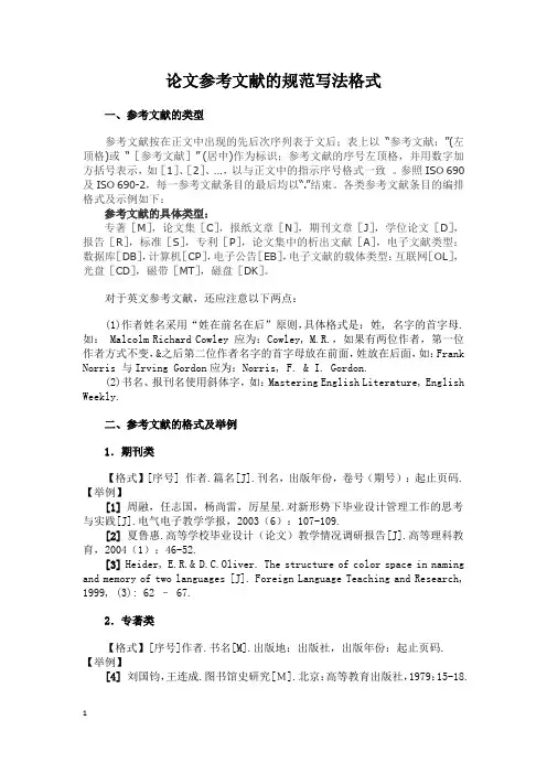 论文参考文献的规范写法格式