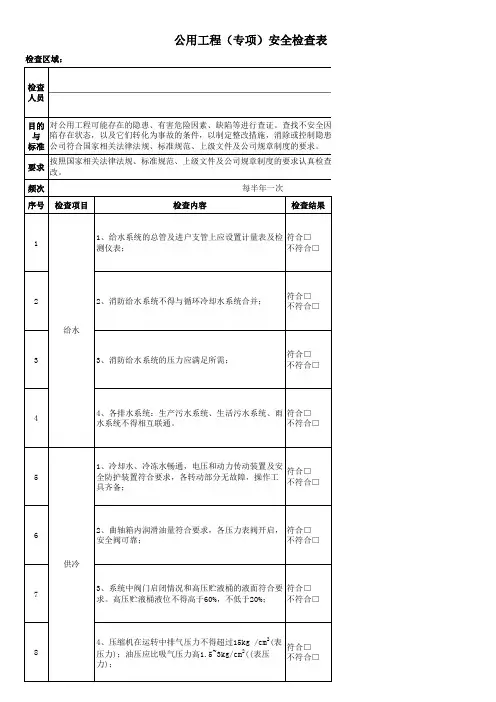 公用工程(专项)安全检查表