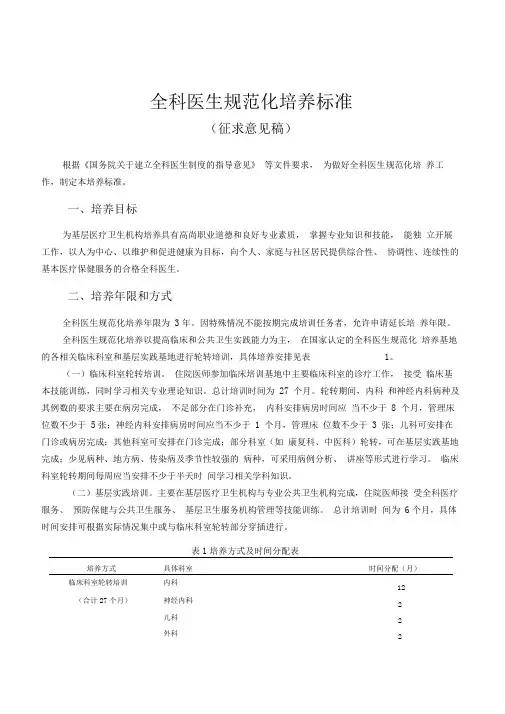 全科医生规范化培养标准