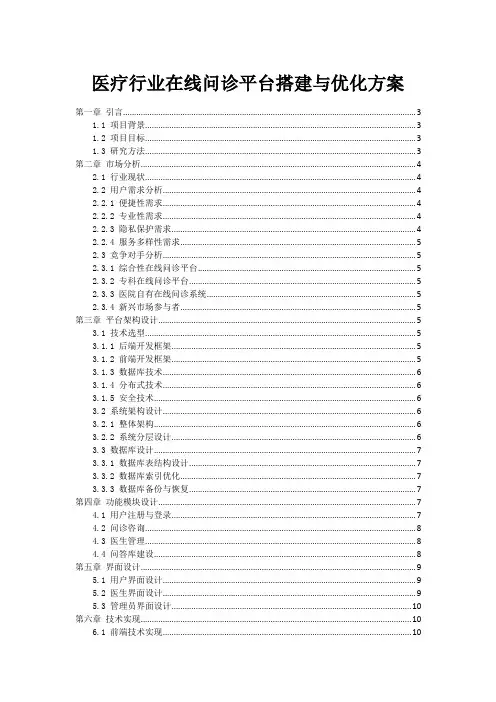 医疗行业在线问诊平台搭建与优化方案