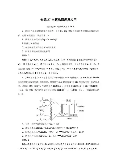 2025届高中化学考点专练37电解池原理及应用