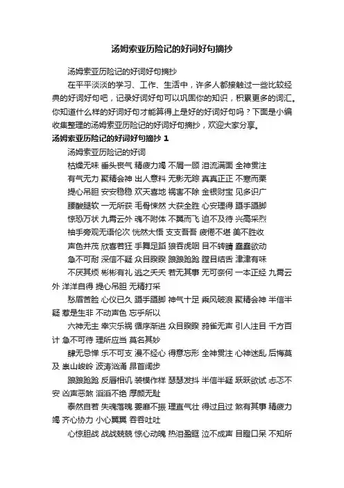 汤姆索亚历险记的好词好句摘抄