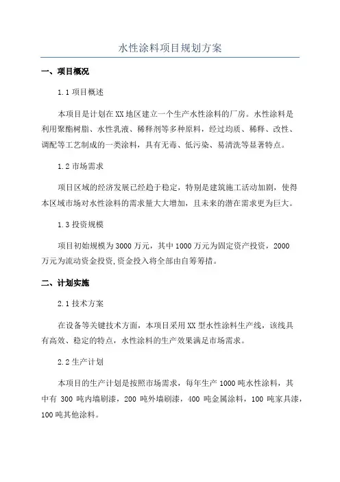 水性涂料项目规划方案