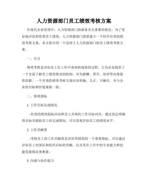 人力资源部门员工绩效考核方案