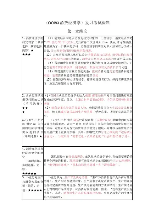 《消费经济学》复习考试资料