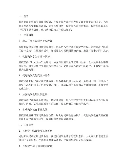 高校民族工作总结报告范文
