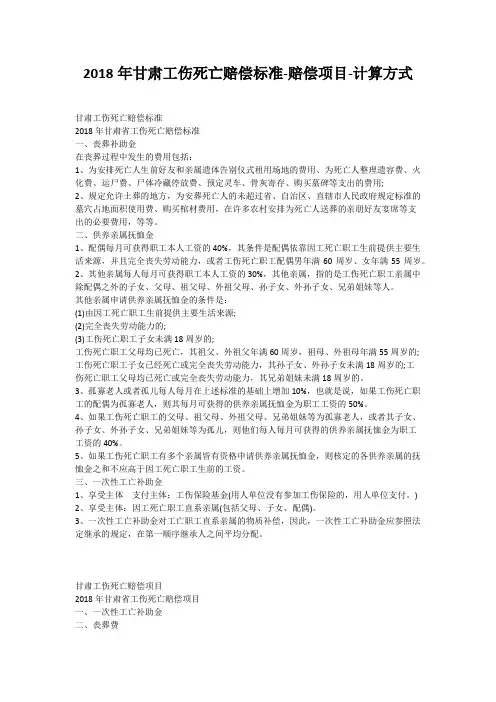 2018年甘肃工伤死亡赔偿标准-赔偿项目-计算方式