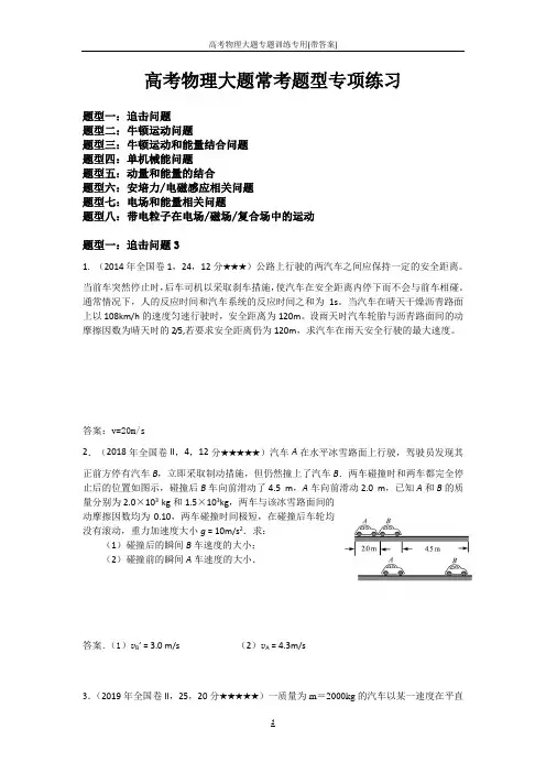 高考物理大题专题训练专用(带答案)