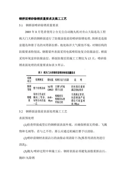 钢桥面喷砂除锈质量要求及的施工工艺