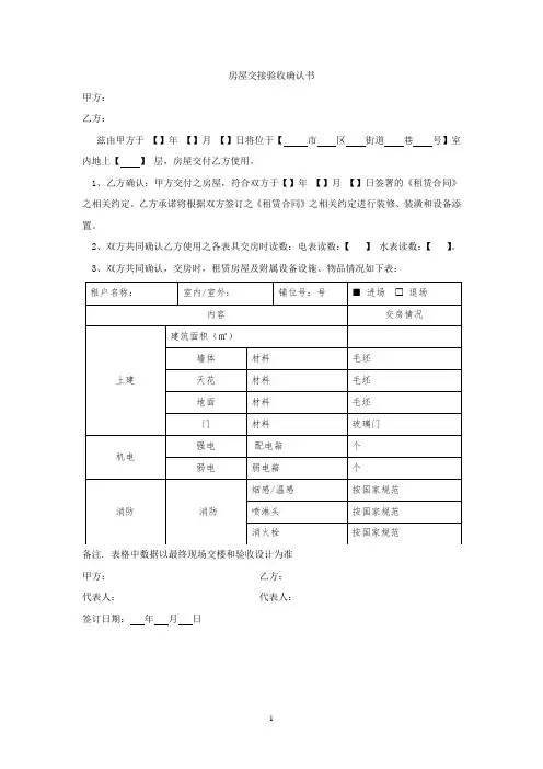 2023年最新房屋交接验收确认书(通用版)