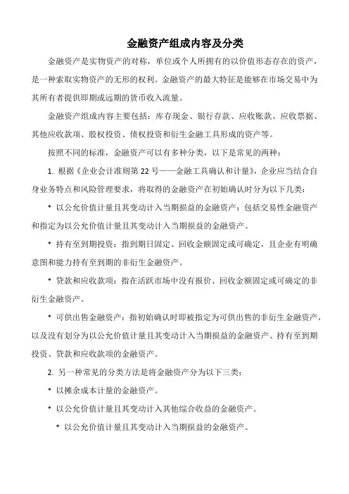 金融资产组成内容及分类