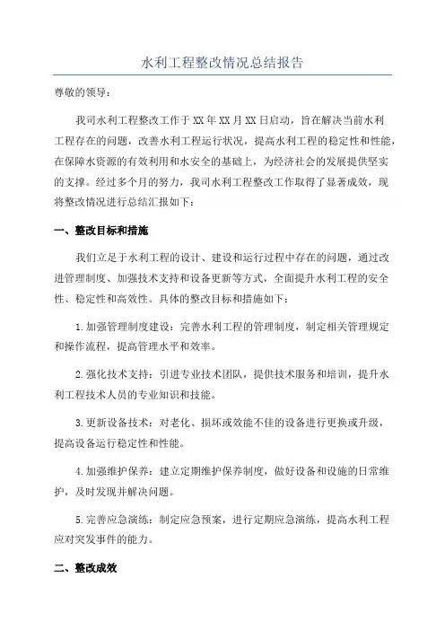 水利工程整改情况总结报告