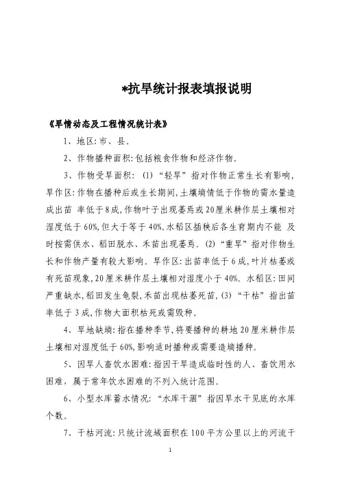 抗旱统计报表填报说明