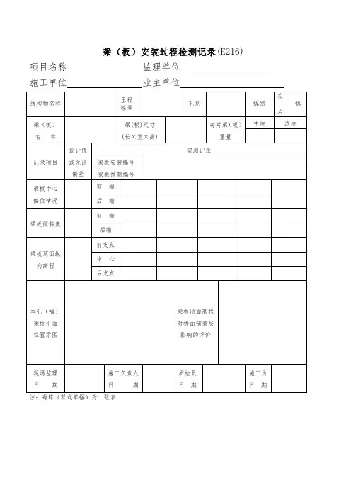 梁(板)安装、伸缩缝、支座安装表