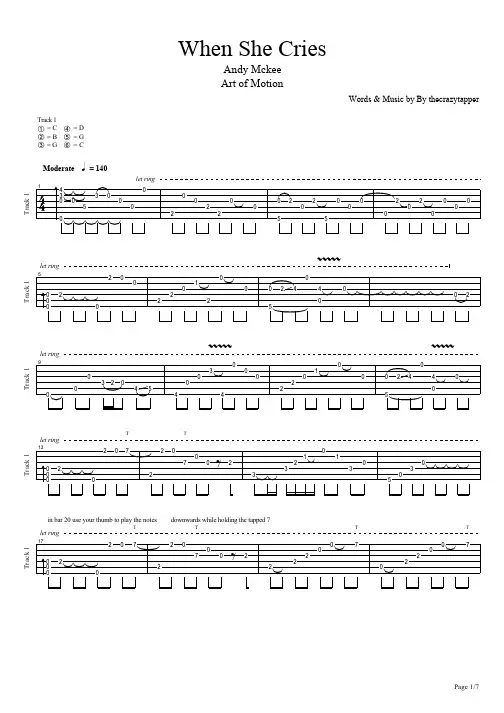 When She Cries. 独奏 吉他 谱 指弹 pdf