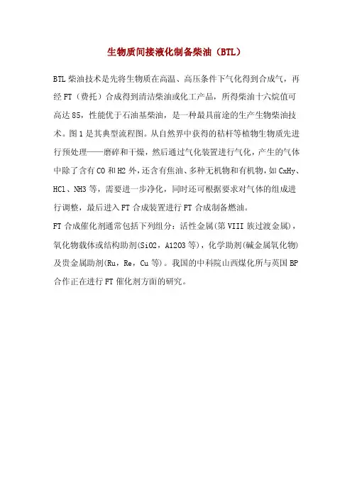 生物质间接液化制备柴油（BTL）