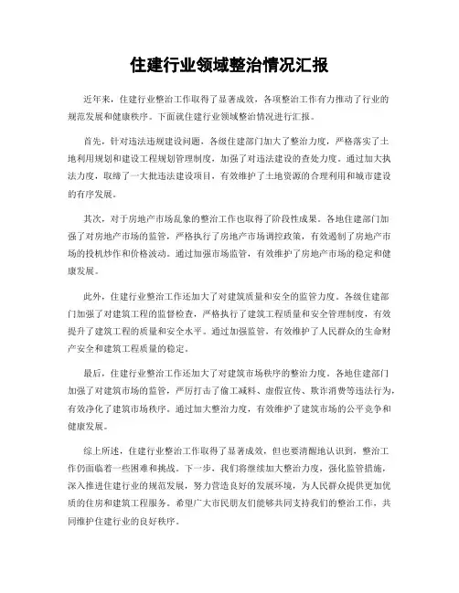 住建行业领域整治情况汇报