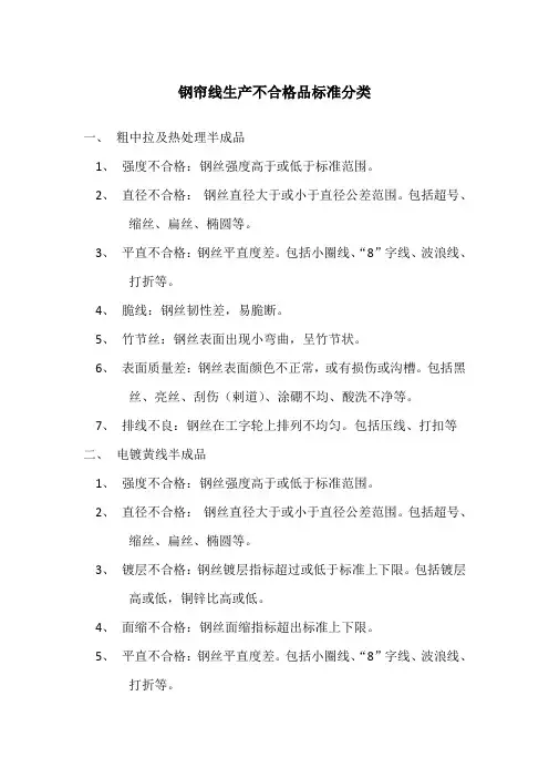 钢帘线生产中不合格品分类标准