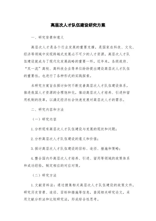 高层次人才队伍建设研究方案