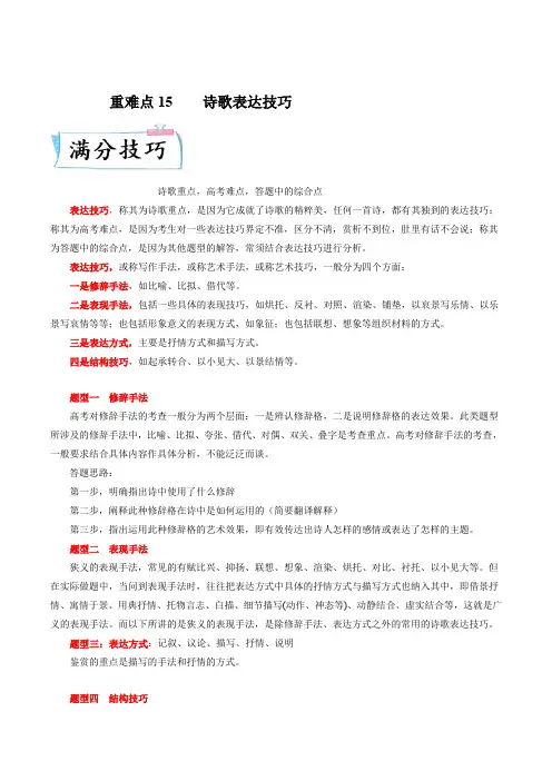 重难点15诗歌表达技巧-2023年高考语文【热点重点难点】专练(新高考)(原卷版+解析)