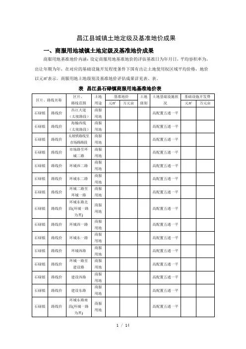 昌江县城镇土地定级及基准地价成果