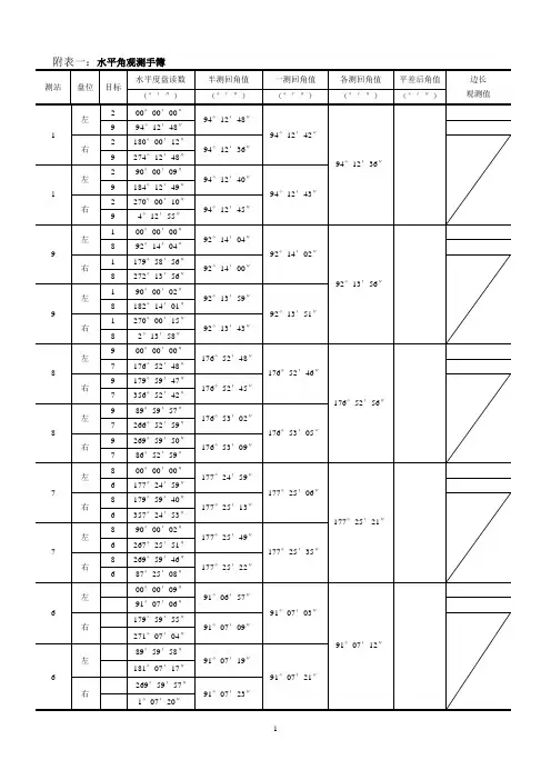 工程测量实训数据表