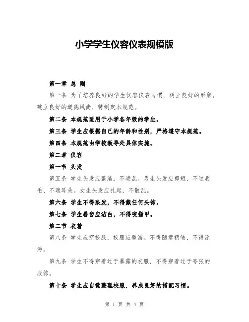 小学学生仪容仪表规模版