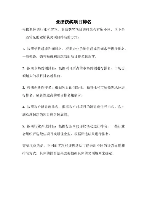 业绩获奖项目排名